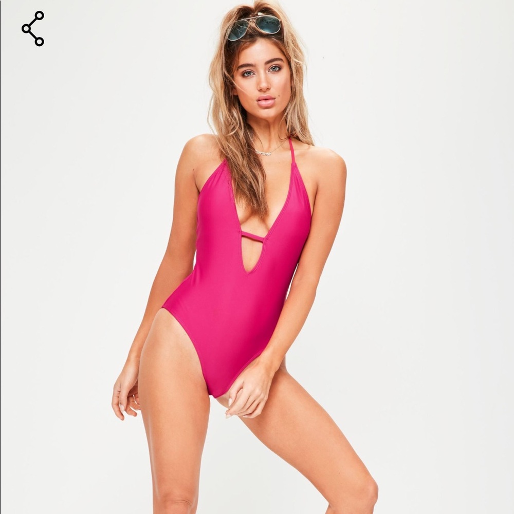 MISSGUIDED PINK PLUNGE NECK SWIMSUIT (NWOT)